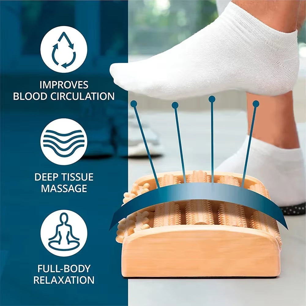 Experience Ultimate Relaxation with Our Wooden Six Row Large Roller Foot Massager - Perfect for Pain Relief and Acupoint Stimulation