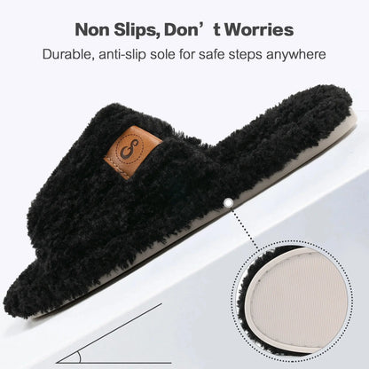 Indulge in Comfort with Our Cozy Open Toe Women's House Slippers - Soft Fuzzy Slides with Memory Foam