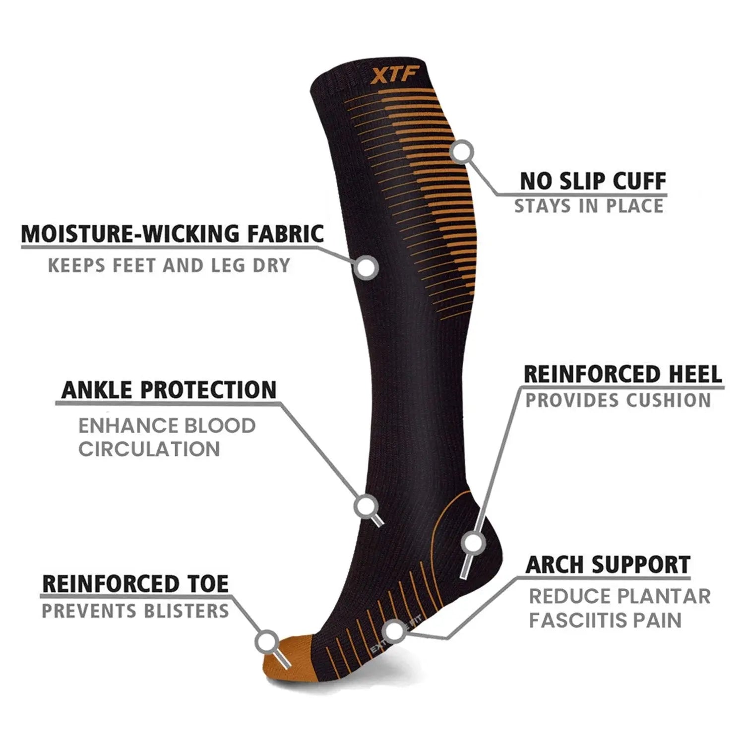Elevate Your Performance with Copper Compression Knee-High Socks - 6 Pairs for Ultimate Comfort and Support