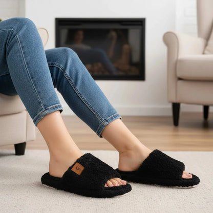 Indulge in Comfort with Our Cozy Open Toe Women's House Slippers - Soft Fuzzy Slides with Memory Foam