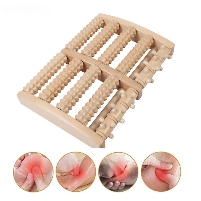 Experience Ultimate Relaxation with Our Wooden Six Row Large Roller Foot Massager - Perfect for Pain Relief and Acupoint Stimulation