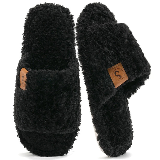 Indulge in Comfort with Our Cozy Open Toe Women's House Slippers - Soft Fuzzy Slides with Memory Foam