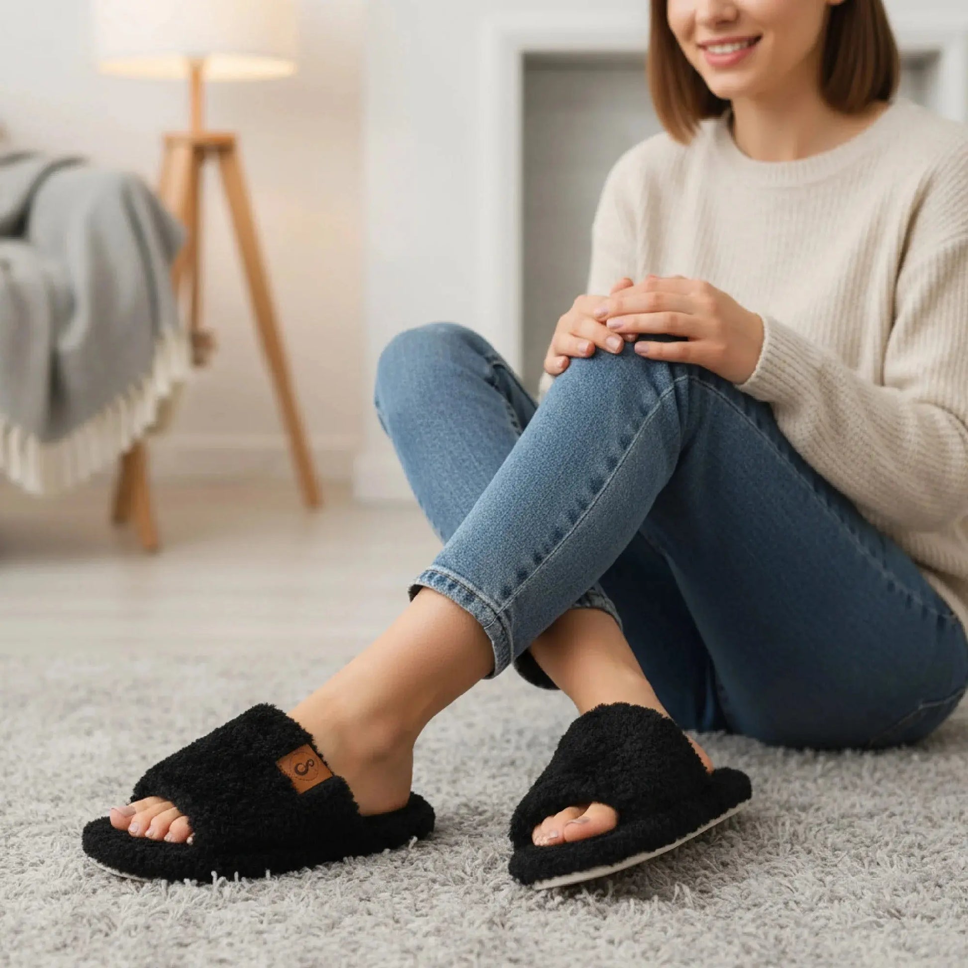 Indulge in Comfort with Our Cozy Open Toe Women's House Slippers - Soft Fuzzy Slides with Memory Foam
