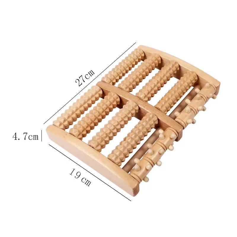 Experience Ultimate Relaxation with Our Wooden Six Row Large Roller Foot Massager - Perfect for Pain Relief and Acupoint Stimulation