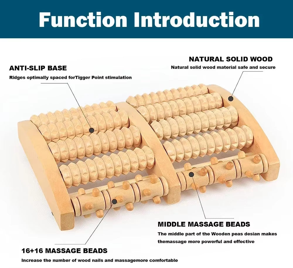 Experience Ultimate Relaxation with Our Wooden Six Row Large Roller Foot Massager - Perfect for Pain Relief and Acupoint Stimulation