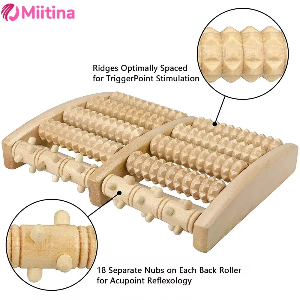 Experience Ultimate Relaxation with Our Wooden Six Row Large Roller Foot Massager - Perfect for Pain Relief and Acupoint Stimulation